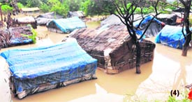 Huts of saints under water at Bhuma Niketan in Haridwar on Monday.