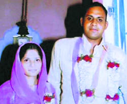 Monika and Virender Giri after their marriage in Jind.