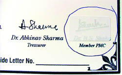 Certificates issued to doctors for a CME on anaesthesiology. The signatures of a former PMC member, who was not authorised to sign, have been covered with a white slip