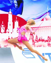 Silja Ahonen of Finland performs during Rhythmic Gymnastics World Championships in Moscow