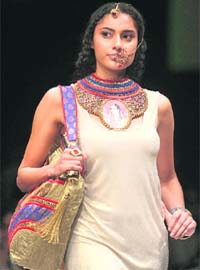 A model displays accessories by designer Malini Agarwalla on the final day of the Lakme Fashion Week Winter/Festive 2010 in Mumbai