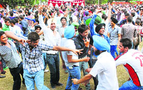 Students enjoy during the Zonal Youth and Heritage Festival at Government College, Sector 11, in Chandigarh on Tuesday.