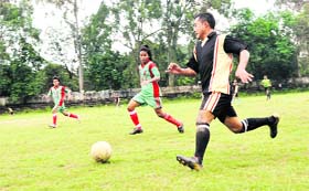 A match in the Stephen Hishey Memorial Football Tournament being played at the Pavilion Ground in Dehradun