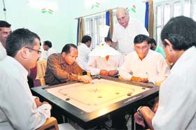A match in the Bar Association Carrom Tournament under way in Dehradun