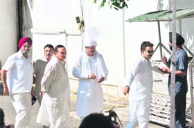 PDP leaders outside the Chief Ministers residence to attend a meeting with the all-party delegation in Jammu on Tuesday.