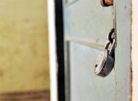A room at a sub-division office of the PSPRC is locked as a section of employees observed a strike in Ludhiana on Tuesday