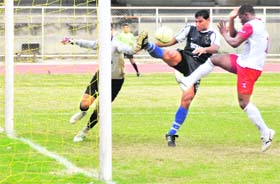 A Federation Cup match between Dempo SC and ONGC in progress at Guru Nanak Stadium in Ludhiana