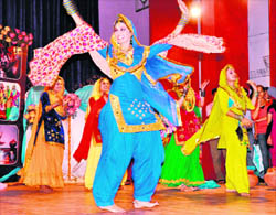 Girls perform giddha at the zonal youth festival at Government College, Sector 11, Chandigarh, on Wednesday.