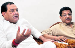 Uttarakhand Congress president Yashpal Arya addresses a press conference in Dehradun on Wednesday