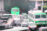 A view of a traffic jam following heavy rain in Shimla on Wednesday.