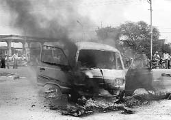 A Maruti van catches fire on the GT road, Ambala Cantonment, on Thursday