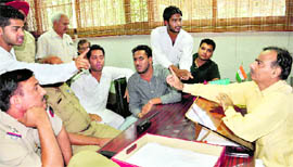 Student leaders argue with DAV College, Sector 10, principal BC Josan, in the college on Thursday