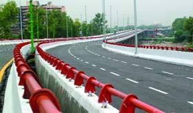 A view of the Barapulla elevated road connecting Jawaharlal Nehru Stadium and Games Village for players and officials