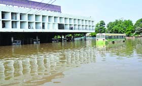 A view of the flooded ISBT in New Delhi