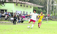 A match in the Stephen Hishey Memorial Football Tournament being played at the Pavilion Ground in Dehradun