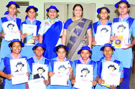The winning scouts team of Geeta Vidya Mandir Girls College with principal Dr Jyoti Juneja and team leader Renu Popli