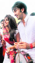 Priyanka Chopra and Ranbir Kapoor take part in a procession organised by Kapoor's family for immersion of an idol of Lord Ganesh at Chembur.
