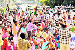 Members of the Punjab and UT Valmiki Naujwan Sudhar Sabha block traffic in Chandigarh on Friday.