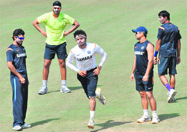 Board President XI cricketers practise at the Sector 16 Cricket Stadium in Chandigarh. 