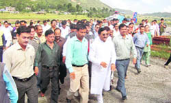 Chief Minister Ramesh Pokhriyal Nishank at the Naini Saini airport in Pitthoragarh