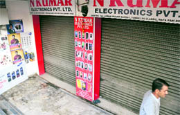 The mobile shop from where mobiles worth ` 5 lakh were stolen in Ludhiana on Friday