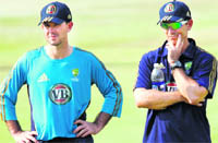 Ricky Ponting an Justin Langer during a training session in Chandigarh