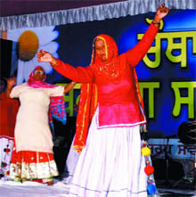Elderly women perform during a function organised on the fourth anniversary of the Upkar Birdh Sewa Samiti in Bathinda on Saturday. 