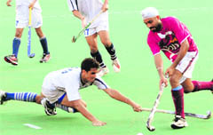 Players in action during a hockey match in Chandigarh