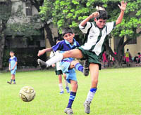 A match in the Inter Council School Sub-Junior Boys Football Tournament in progress in Dehradun 