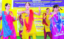 Students of Supertech Computers perform during a function at Talab Tillo in Jammu on Saturday