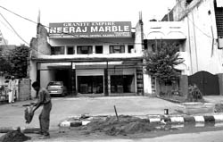 A view of commercial establishments in the New Lal Bagh area on Upper Mall road in Patiala