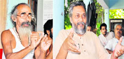 Matra Sadan founder Swami Shivanand Maharaj and Magsaysay awardee Rajendra Singh in Haridwar on Sunday.