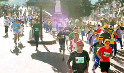Participants run during the Shimla Half Marathon, which was organised by the Department of Youth Affairs and Sports on Sunday