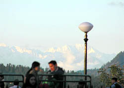 Early snow on the high mountain ranges of Kinnaur that is visible from the historic Ridge 