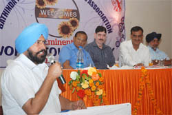 Mayor Baljeet Singh Birbehman speaks at a function organised to celebrate the World Tourism Day in Bathinda on Monday. Also seen in the picture are senior deputy mayor Tarsem Goyal, chairman of the Improvement Trust Ashok Bharti and ADC Upjeet Singh Brar.