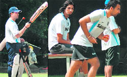 Sachin Tendulkar and other cricketers during a practice session at the PCA Stadium in Mohali