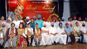 Artistes being honoured with Rafi Awards at a function in Amritsar