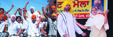Members of the Shaheed Bhagat Singh Club, Chak Bakhtu village, take out a march on motorcycles to celebrate the birth anniversary of Shaheed Bhagat Singh in Bathinda on Tuesday; artists of the Chetana Natak Manch, Barnala, staging a play, Chhupan Ton Pahlan, in Bathinda.