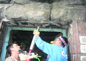 British engineers work at the Jagnath temple in Almora district