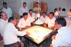 A match in the Bar Association Carrom Tournament under way in Dehradun