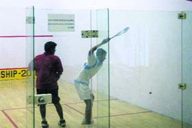 A match in the IPSC Inter-School Squash Competition under way at RIMC, Dehradun