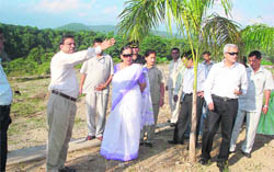 Governor Margaret Alva inspects the site of a cultural centre in Dehradun