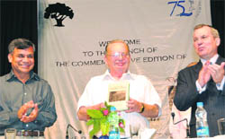 Writer Ruskin Bond (centre) at the relaunch of book Memoir of Dehradun at a function in Dehradun