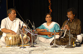 Ram Krishna (right) plays clarinet accompanied by Ustad Kale Ram on tabla at Saigal Memorial Hall in Jalandhar. 