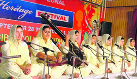 Students participate in a shabad gayan competition during the PU Youth Fest that opened in Ludhiana on Tuesday.