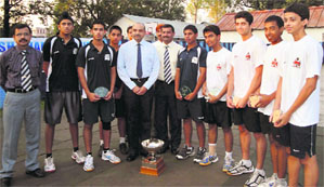 Yadavindra Public School, Mohali, with the trophy of the All-India Public Schools Conference Inter-School Squash Tournament in Dehradun on Wednesday.