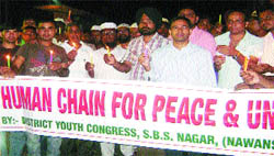 Activists of the Youth Congress take out a peace 