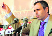 Chief Minister Omar Abdullah addresses a public gathering at Ganderbal on Wednesday.