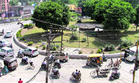 An aerial view of the Fountain Chowk in Ludhiana