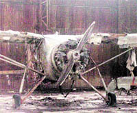A ramshackle aircraft stands in a hangar at Jahaz Ground in Faridkot
